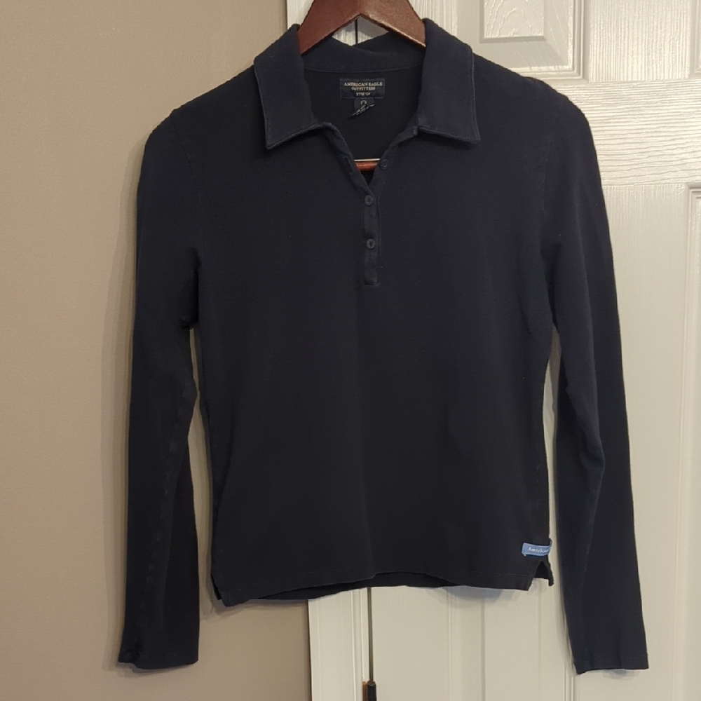 Y2K American Eagle Outfitters Navy Stretch Polo